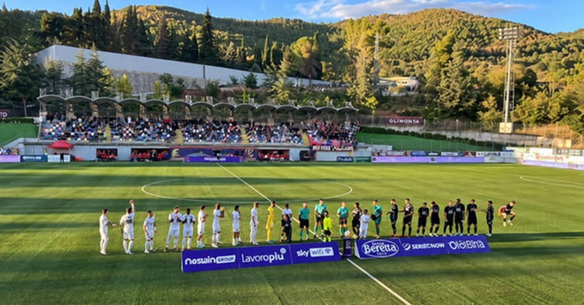 Le squadre schierate in campo prima di AZ Picerno - Catania.