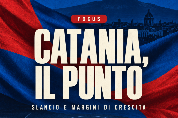 Focus sul Catania FC 2026/27: slancio e margini di crescita, con una grafica rossazzurra ispirata a Catania e all’Etna.